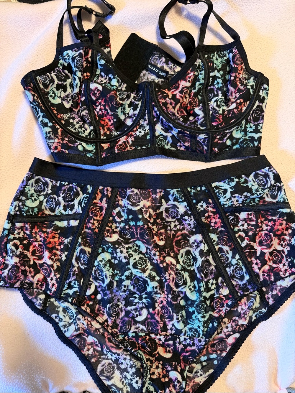 Torrid Underwire Floral Skull Bralette and High Waist Brief